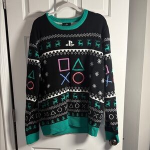 Sony PlayStation Black and Green Men's Crewneck Sweater